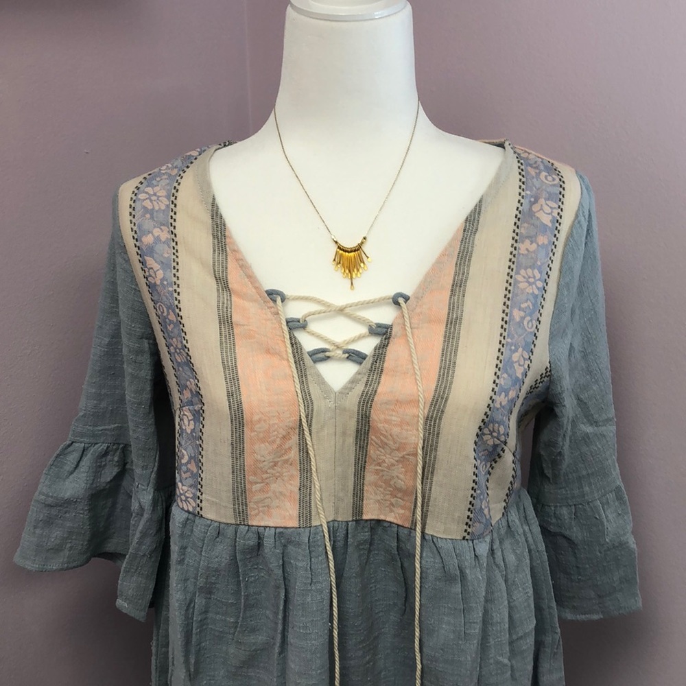 Babydoll Blue Dress with Tassel front - Picture 3 of 9